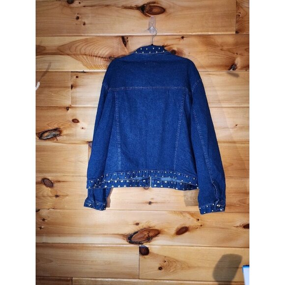 Vintage L A Blues Women Plus Size 22/24 Jean Jacket Full Zip Front Studded - Picture 10 of 11